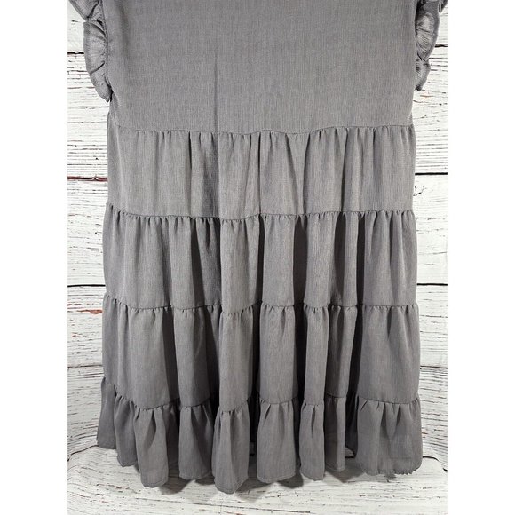 Joteisy Babydoll Dress Size Medium Gray Ruffle Short Sleeves Lined Keyhole Back - Picture 9 of 13